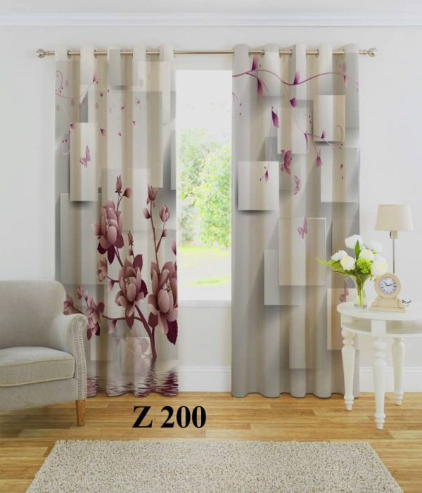 پرده چاپی طرح گل و مکعب Z200