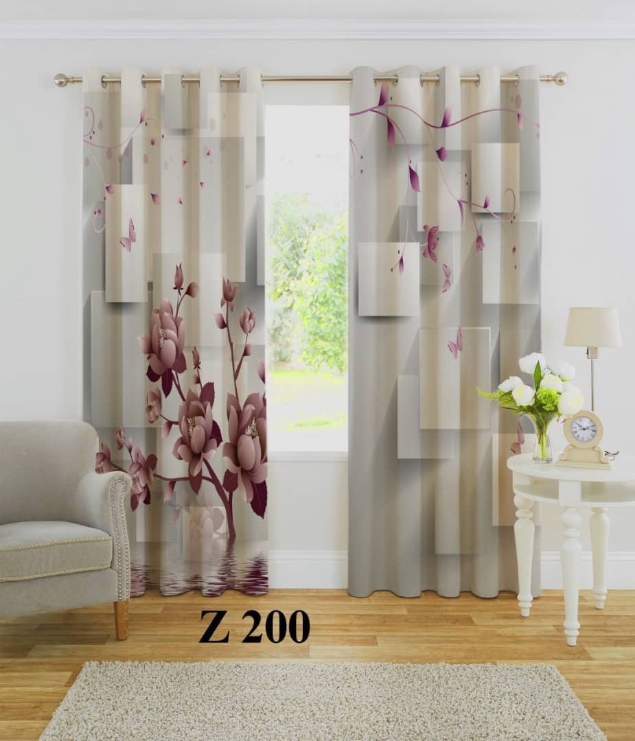 پرده چاپی طرح گل و مکعب Z200
