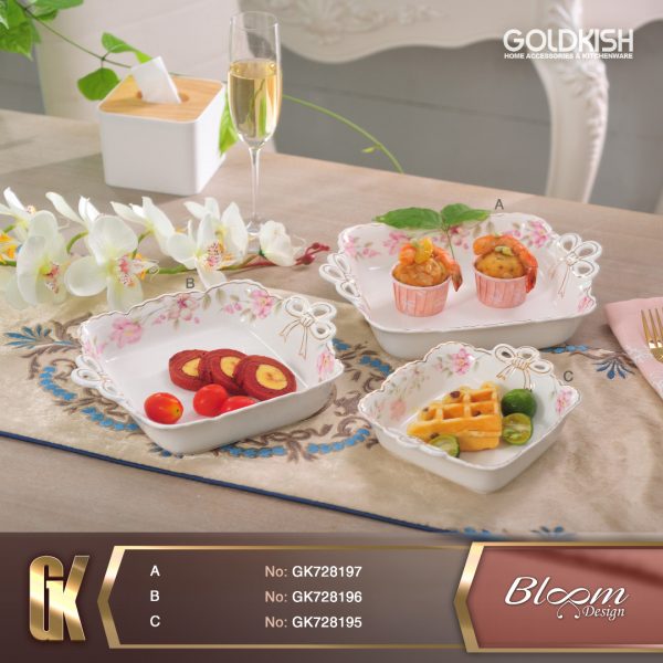 ظرف مرغ خوری مربع کوچک/متوسط/بزرگ طرح Bloom مدل 728195/96/97