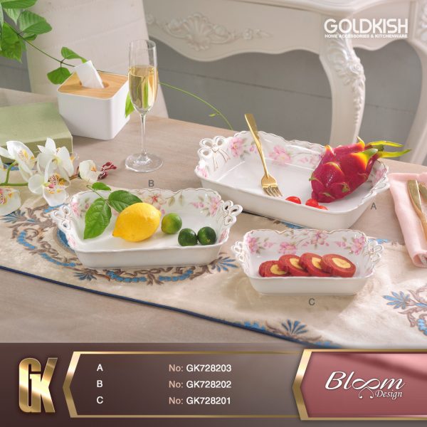 ظرف مرغ خوری مستطیل کوچک/متوسط/بزرگ طرح Bloom مدل 728201/02/03