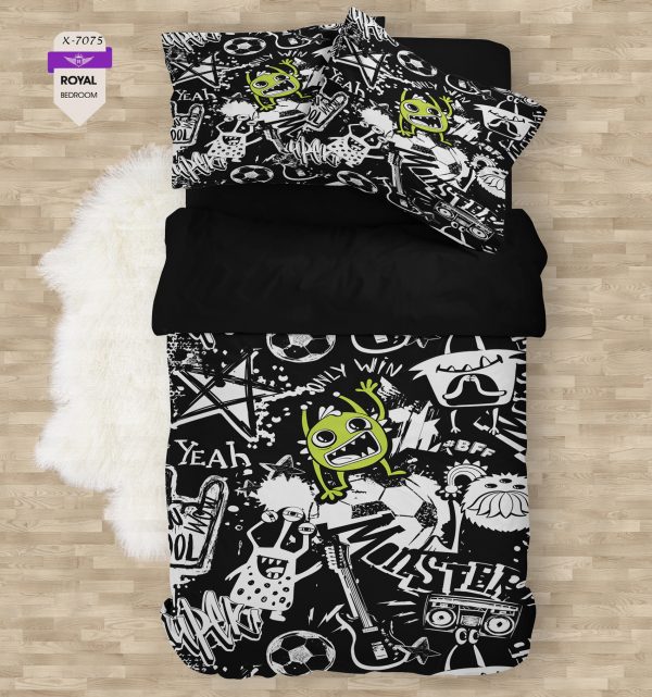 روتختی و ملحفه ( تک نفره ) طرح سیاه سفید کد KX-7075