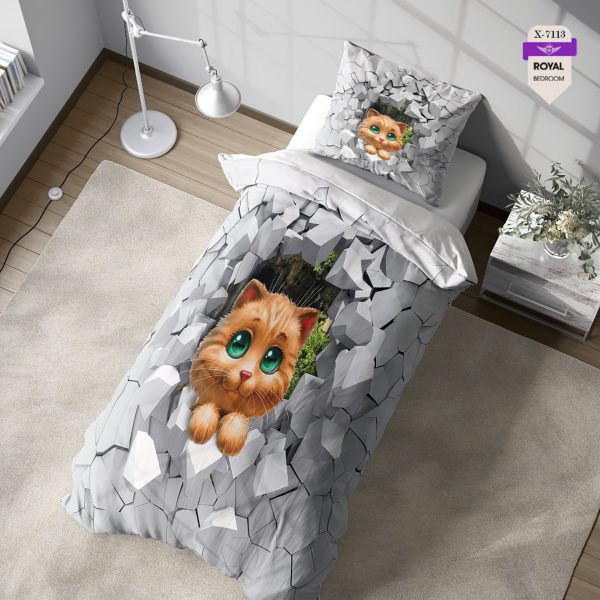 روتختی و ملحفه ( تک نفره ) طرح گربه کد KX-7113