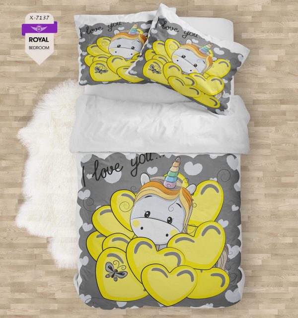 روتختی و ملحفه ( تک نفره ) طرح یونیکورن کد KX-7137