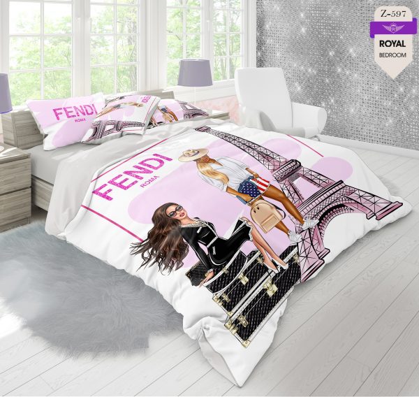 روتختی و ملحفه (دو نفره) طرح فندی کد 596-Fendi