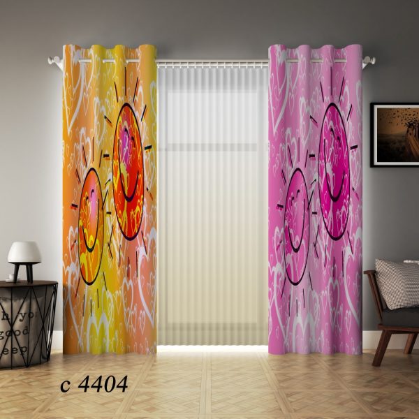 پرده چاپی طرح صورتی و زرد C4404