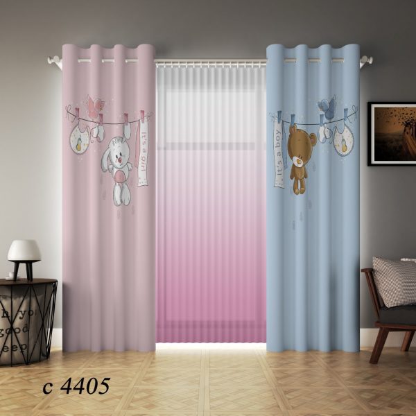 پرده چاپی طرح خرس و خرگوش C4405