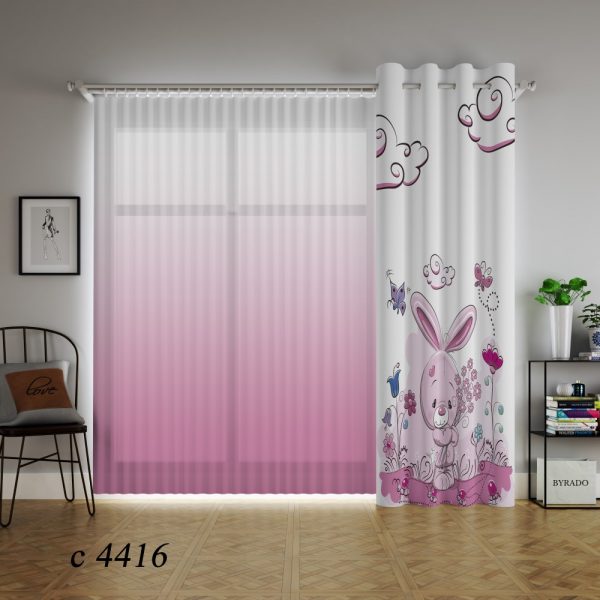 پرده چاپی طرح خرگوش صورتی C4416