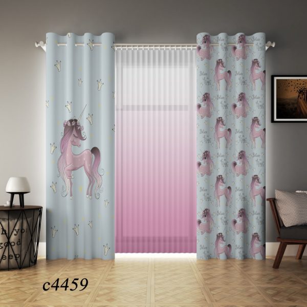 پرده چاپی طرح اسب تک شاخ C4459
