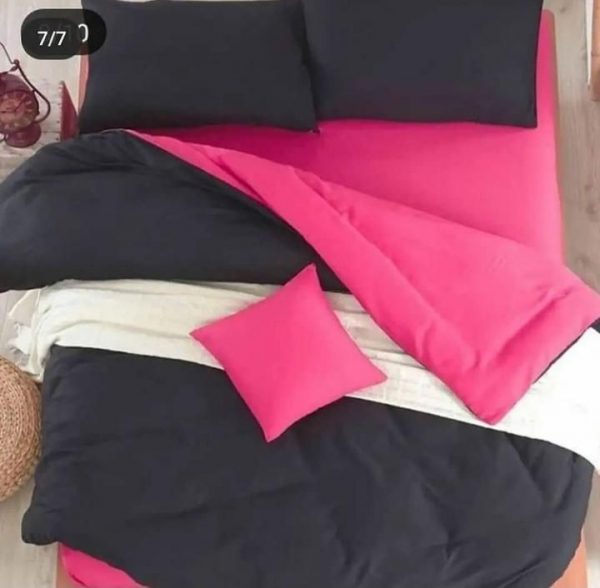 روتختی و ملحفه (دو نفره) طرح ساده صورتی و مشکی کد A12