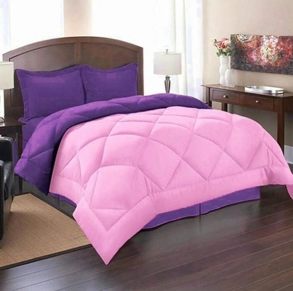 روتختی و ملحفه (دو نفره) طرح ساده صورتی و بنفش کد A14