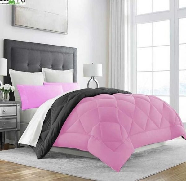 روتختی و ملحفه (دو نفره) طرح ساده صورتی و سیاه کد A19