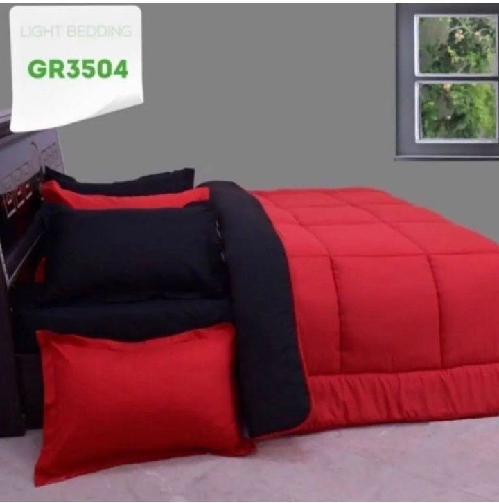 روتختی و ملحفه (دو نفره) طرح ساده قرمز و مشکی کد GR3504