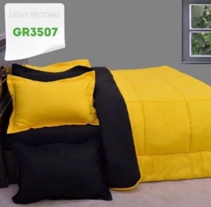 روتختی و ملحفه (دو نفره) طرح ساده زرد و مشکی کد GR3507